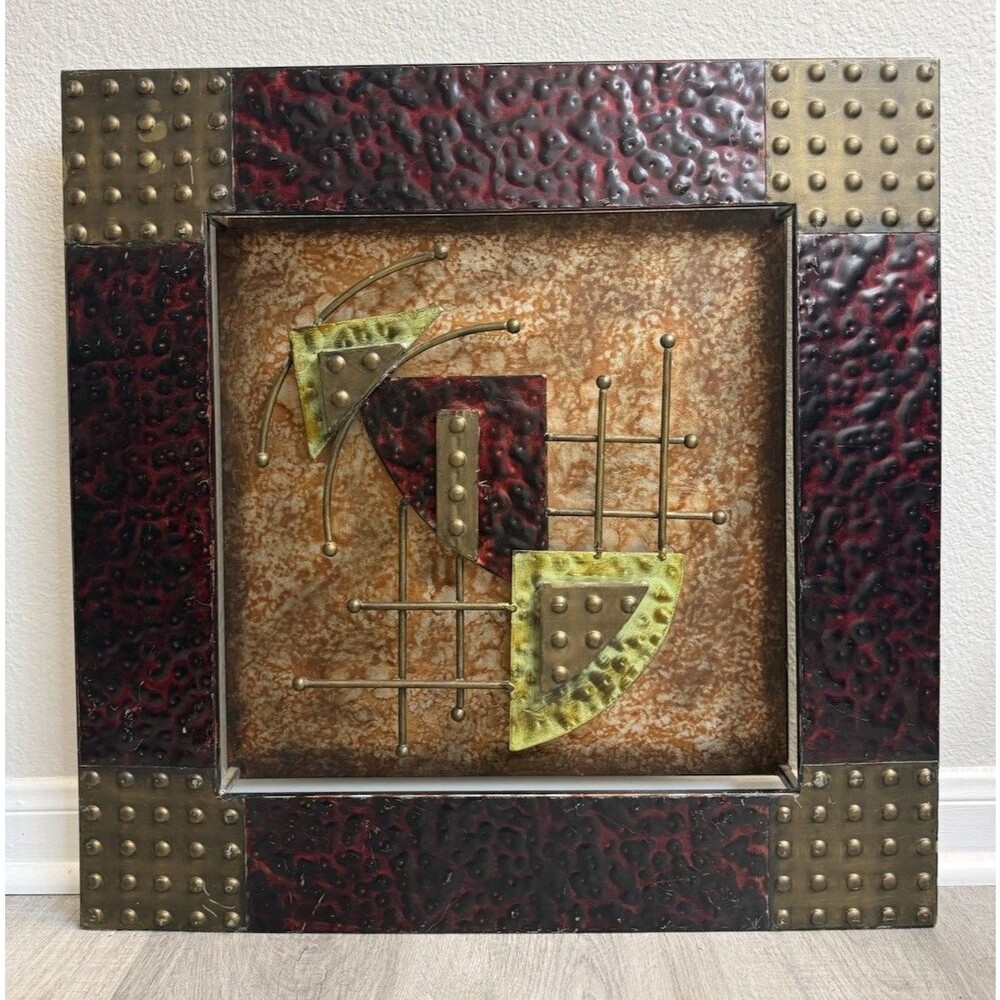 Stylish Geometric Abstract Wall Sculpture, Wood and Metal Wall Art 38x27